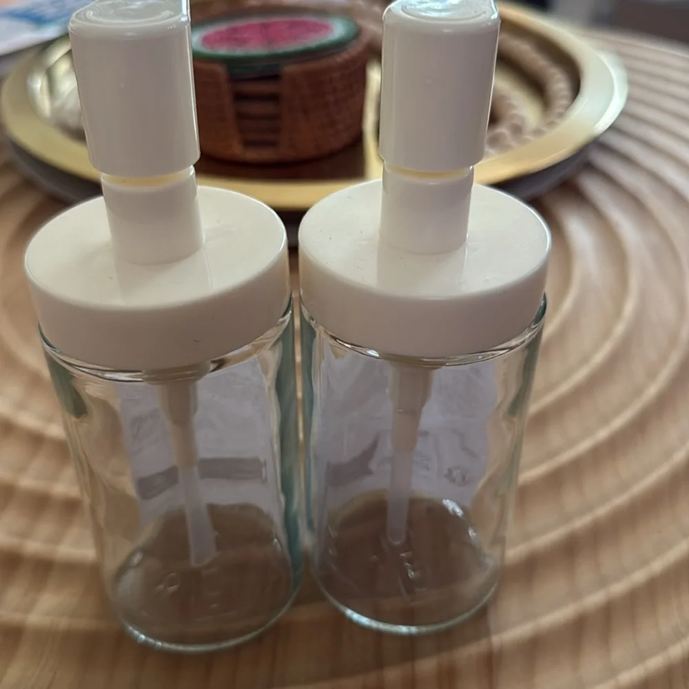 Ikea Tackan Glass Pump Bottles Soap & Lotion 7oz Dispensers 903.223.03 HTF White